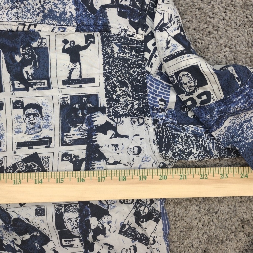 ROBERT STOCK SILK FOOTBALL PLAYER BUTTON UP Blue White All Over Print Men's LG - Picture 13 of 14